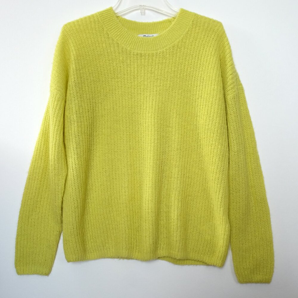 NEW Madewell Ribbed Crewneck Sweater Pullover XS Chartreuse Citron Alpaca Blend